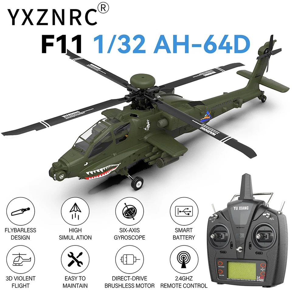 YXZNRC AH-64D Apache RC Helicopter Gunships 6-Axis Gyro 2.4G 6CH Remote Control - Image 1 of 4