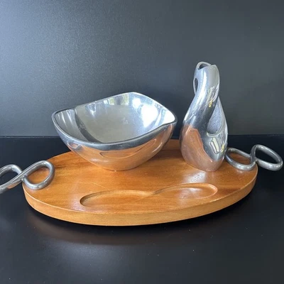 Nambé Infinity Cheese Charcuterie Board Set 22.5" Acacia Wood & Alloy Wei Young  - Image 1 of 4