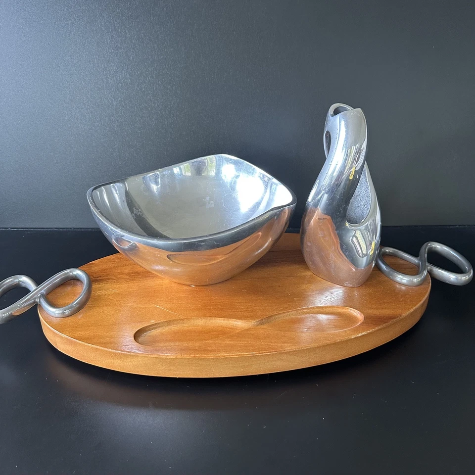 Nambé Infinity Cheese Charcuterie Board Set 22.5" Acacia Wood & Alloy Wei Young  - Image 1 of 4