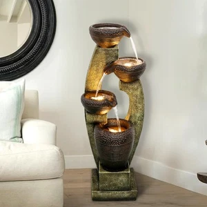 Backyard Fountain with Layered Waterfall – Rock Texture Design and Light Feature - Picture 1 of 13
