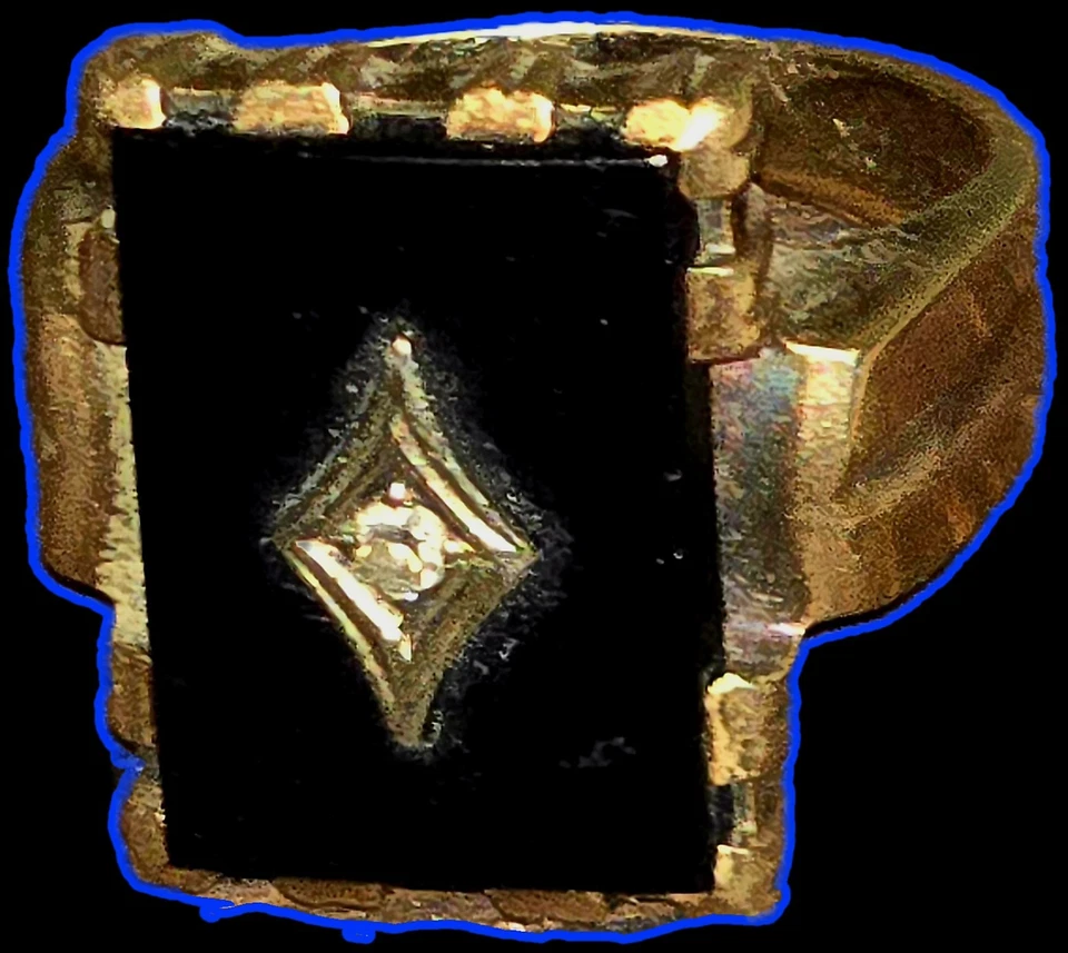 10K 黄金女士男式黑色玛瑙和钻石戒指 7.65 克 — 第 1/4 张图片