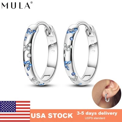 MULA Orignal Butterfly Hoop Earrings Blue AAA CZ For Women Jewelry 925 Silver Foto 1 de 4