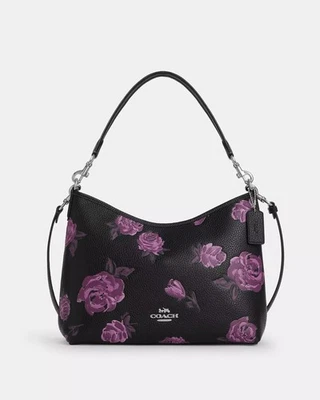 Auténtico bolso de hombro Coach Laurel con estampado floral CCE26 negro púrpura nuevo con etiquetas Foto 1 de 4