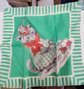 VINTAGE SIGNED TOM LAMB CHILDREN KIDS MOM CAT KITTY MOUSE HANKIE HANDKERCHIEF - Picture 1 of 8