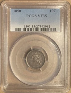 1850 PCGS VF35 Liberty Seated Dime 10c - Picture 1 of 2