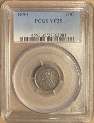 1850 PCGS VF35 Liberty Seated Dime 10c - Image 1 of 2