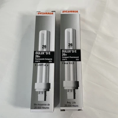Lot / 2 SYLVANIA DULUX D/E ECO COMPACT FLUORESCENT BULB 26W CF26DD/E/835/ECO - Image 1 of 4