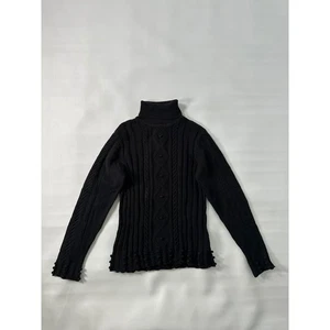 Schwarzer Rollkragenpullover mit Zopfmuster Vintage Y2K RXB Knopfleiste Damen - Bild 1 von 8