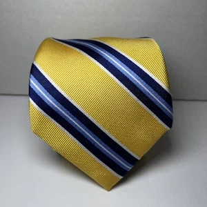 Chaps 100% Silk Yellow, Blue and White Striped Men's Tie 58 3/4 in by 3 1/2 in - Picture 1 of 7