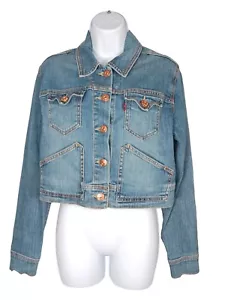 Levis Damen XL kurz blau Denim Truckerjacke Kupfer Knöpfe Western Stretch - Bild 1 von 11