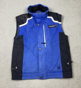 Spyder Insulated Vest Boys 16 Blue Colorblock Logo Zip Ski Snowboard Flaws - Picture 1 of 15