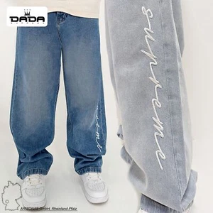 DADA Jeans Supreme Baggy Black Logo Embroidered Denim Pants - Picture 1 of 18