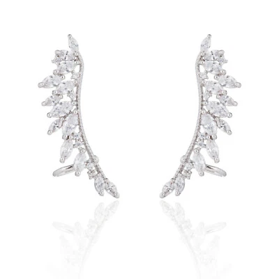 Sterling Silver Angel Wing Feather Cuff Crawler Climber Earrings — 第 1/4 张图片