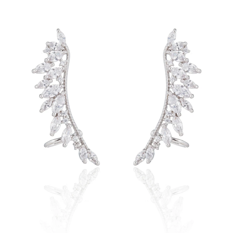 纯银天使翼羽毛袖口爬行者耳环 — 第 1/4 张图片