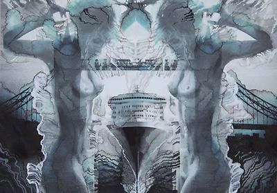 Puente de la torre / desnudo / acuarela original sobre papel por Sergej Hahonin Foto 1 de 2