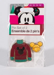 NEW 2018 Disney Mickey Mouse Red Christmas Sweater Pin Ensemble - Set of 2 Pins - Picture 1 of 3