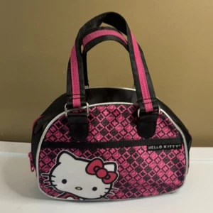 Hello Kitty by Sanrio 2011 kleine Handtasche Tasche. Seidiges Material Hot Pink und Schwarz - Bild 1 von 9