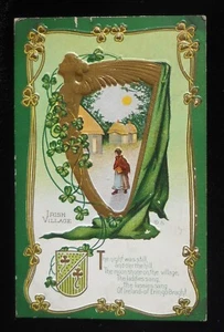 1913 St. Patricks Day Greetings Irish Village Harp UK Postcard - Picture 1 of 2