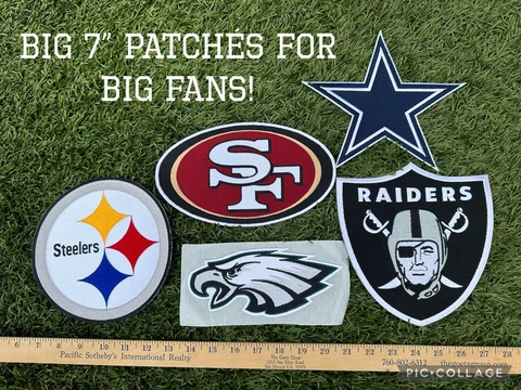 NFL Large Patches, 7" Raiders, Steelers, Eagles, 49ers, Iron on Sew Embroidered Cover