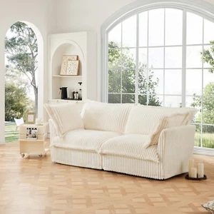 Modern Loveseat Sofa 2-Seater Corduroy Upholstered Sofa Couch Living Room Sofa - Picture 1 of 17
