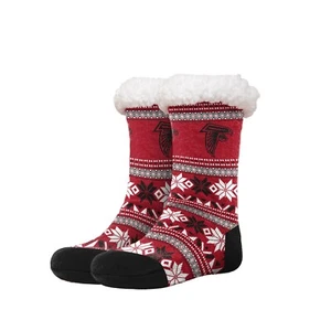 Atlanta Falcons Women's Fair Aisle Tall Logo Footy Slippers Size 6-10 Non Skid - Picture 1 of 1