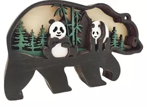 Panda Decor Wooden Animal Statues Wall Art for Home Bedroom Office Work Desktop - Picture 1 of 2