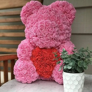 Birthday Gift Rose Bear 14” Pink with Red heart forever Rose Teddy Bear NEW! - Picture 1 of 3
