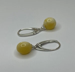 BALTIC AMBER DROP Earrings Sterling Silver.YELLOW Color Amber STONE Earrings - Picture 1 of 11