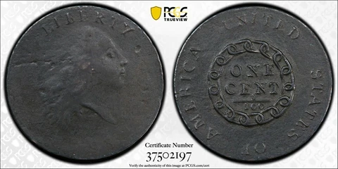 1793 Chain Cent 1c S-2 "America" PCGS Fine Details-Altered Surface Cover