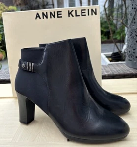 Anne Klein Ladies UK 8 EU 41 Black Leather & Fabric Block Heel Zip Up Ankle Boot - Picture 1 of 18
