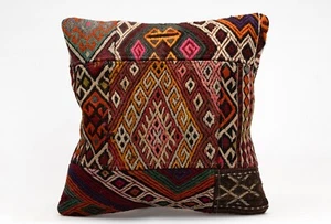 Patchwork Kilim Pillow, 16”x16”, Turkish Handmade Pillow, Decorative Sofa Pillow - Picture 1 of 4