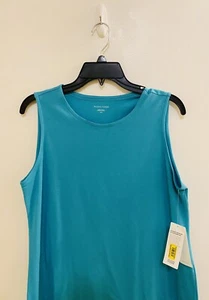 EILEEN FISHER Turquoise Organic Cotton Crew Neck K/L Sleeveless Dress M NWT $168 - Picture 1 of 5