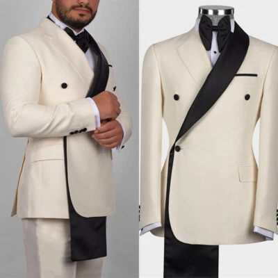 Trajes de hombre Patchwork 2 piezas beige negro chaqueta boda fiesta novio esmoquin Foto 1 de 4