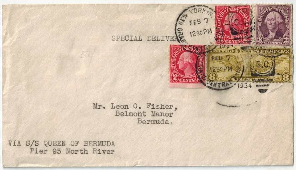 Special Delivery 1934 Cover USA to Bermuda Via SS Queen of Bermuda VERY RARE - Image 1 of 1