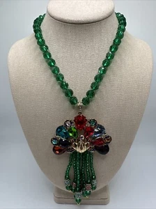 Beautiful Green Crystal Multi Colored Peacock Statement Necklace - Picture 1 of 8
