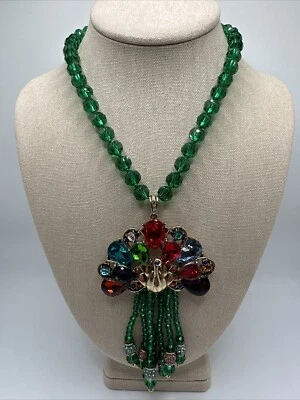Hermoso Collar Distintivo Pavo Real Multicolor Cristal Verde Foto 1 de 4