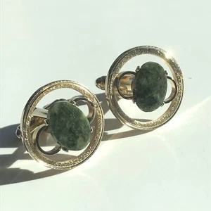 Manschettenknöpfe Vintage Dante grün meliert Jade & goldfarben Herrenschmuck - Bild 1 von 8