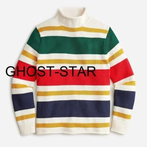 Maglione girocollo J.CREW righe bianco rosso verde blu navy cotone girocollo grosso - Foto 1 di 9