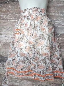 Vintage Half Apron Fall Thanksgiving Brown Orange Trim 1950 Handmade Pocket MCM - Picture 1 of 6
