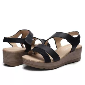 Damen Keilabsatz Sandalen Riemchen Cutout offene Zehenpartie EVA Laufsohle Komfort Schuhe - Bild 1 von 5