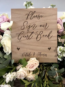 Personalised Please sign our guestbook oak wedding sign, Rustic wedding plaque - Picture 1 of 2