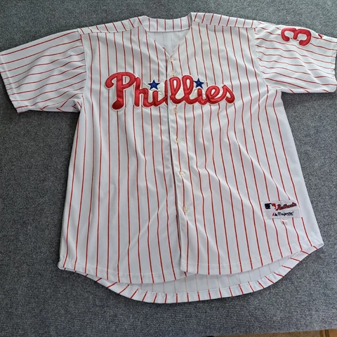 Majestic Philadelphia Phillies #34 Halladay White Striped Button Jersey Size 52 Cover