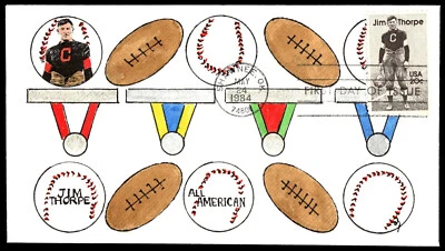 1984 Jim Thorpe FDC All-American Athlete Hand Colored Big Al First Cachet - Image 1 of 2