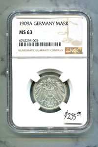 GERMANY - FANTASTIC HISTORICAL SILVER MARK, 1909A, KM# 14, NGC GRADED MS 63