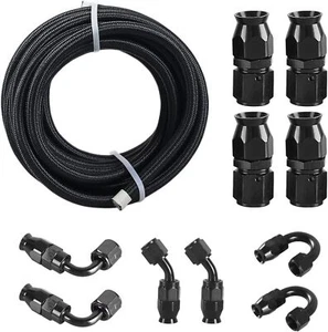 6AN-8AN-10AN Nylon Braided PTFE Fuel Line Kit 10FT /20FT W/10 Fitting Hose Kit - Picture 1 of 21