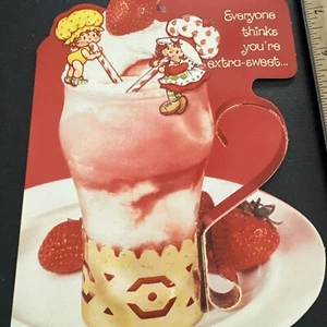 Vtg Valentine’s Day Card JUMBO 80s Strawberry Shortcake Apple Dumpling Soda Shop - Picture 1 of 6