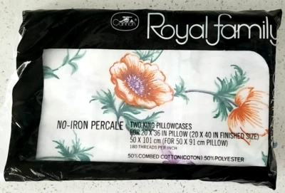Vintage Cannon  Royal Family Floral Poppy Orange Purple 2 King Pillowcases  - Image 1 of 3