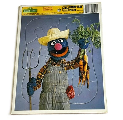 Rompecabezas bandeja marco dorado 1986: Sesame Street Farmer Grovers vintage años 80 Foto 1 de 3
