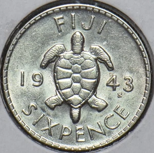 Fiji 1943 6 Pence Turtle animal 295842 combine shipping - Picture 1 of 2