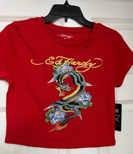 Neu mit Etikett Ed Hardy Red Dragon Cropped Shirt Größe M Medium - Bild 1 von 4
